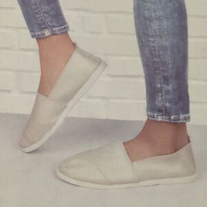 Memory Foam A-Line Shoes Woven Fabric‎ Cream Serra Ladies Slip On